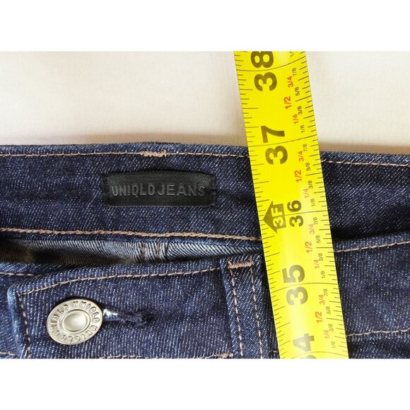 Uniqlo Size 28X27 Womens Slim Straight Mid Rise Kaihara Fabric Blue Denim Jeans - Picture 9 of 12